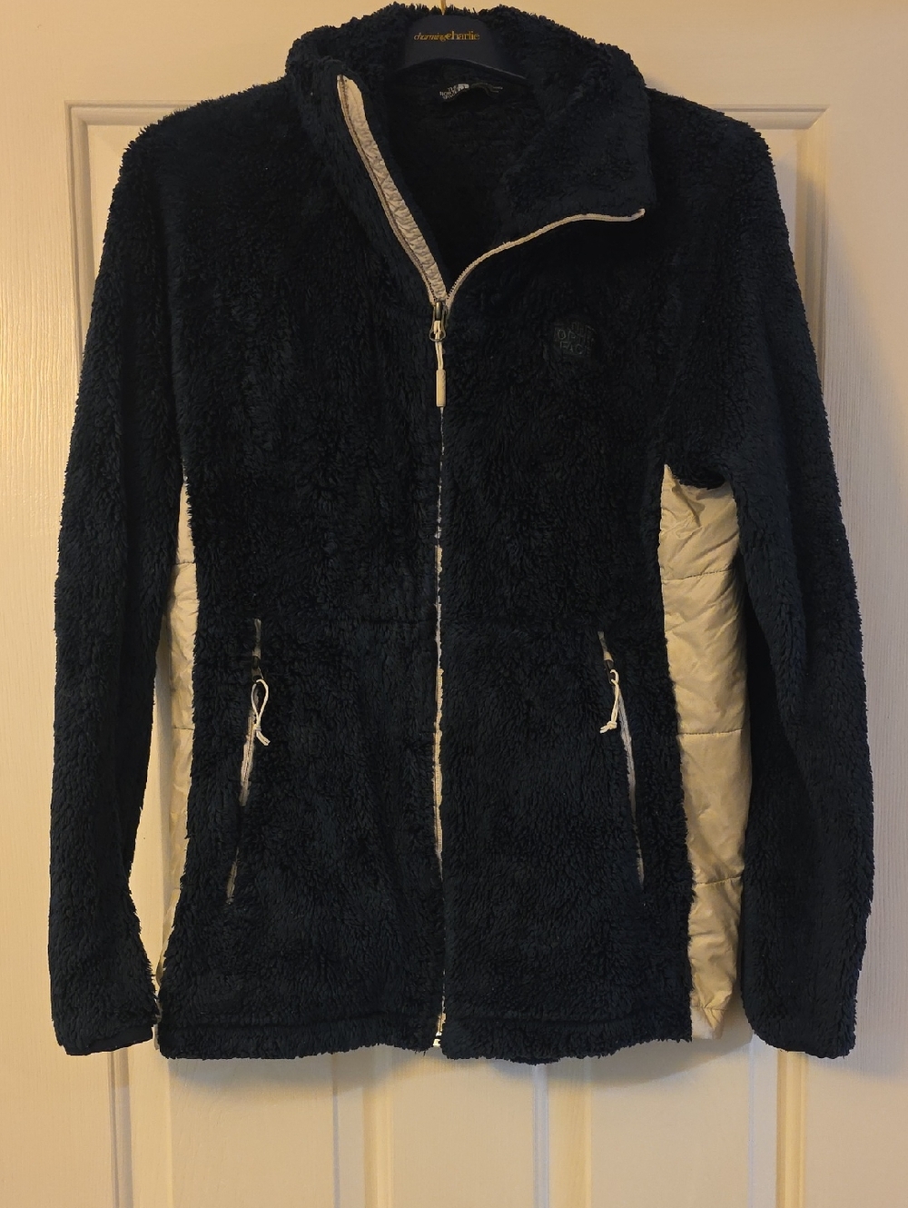 The North Face Women's Navy Sherpa Jacket with Cream Quilted Panels
